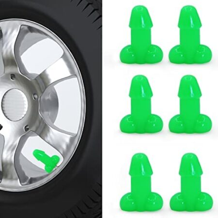 FONBAY Prank Valve Stem Cap Covers Funny Luminous Silicone Tire Caps for Car Motorcycle Truck Bikes SUV Stem Cap Tires 6 Pcs (Green)