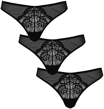 Ann Summers Sexy Lace Planet String Thongs for Women with lace Trim and Charm Detail - Lace G String - Barely There String Underwear - Thong Lingerie - 3 Pack - Black