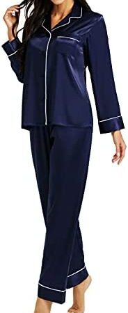 LONXU Womens Silk Satin Pajamas Set Sleepwear Loungewear XS~3XL Plus_Gifts
