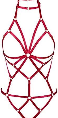 PETMHS Women's Strap Body Harness Lingerie Full Caged Waist Garter Belts Set Strappy Frame Bralette Punk Goth Halloween Club Party Dance Rave Wear