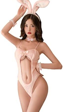 SNOMYRS Womens Lingerie Sexy Bunny Girl Outfit Anime Rabbit Cosplay Costume Set for Women Pink