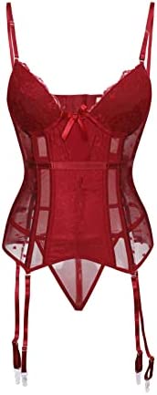 AMhomely Womens Sexy Corset Lingerie Set Plus Size Lace Bustier Teddy Bodysuit Babydoll with Suspenders Belt Panties Suit Clearance Female Bedroom Outfits Naughty Babydoll Nightwear
