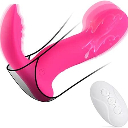 Sex Toys Wearable Dildo Vibrators for G-spot Clitoral and Anus Stimulation with Wireless Remote Control, Butterfly Massager with 3 Wiggling & 7 Vibration Patterns, for Couple Men & Women, Pink