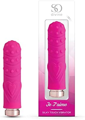 So Divine Je T'Aime Pink Silky Touch Vibrator, 3 speed options + 7 pulsating passion patterns, Optional use of soft silicone sleeve, Waterproof, L: 9.4cm x W: 2.3 cm.