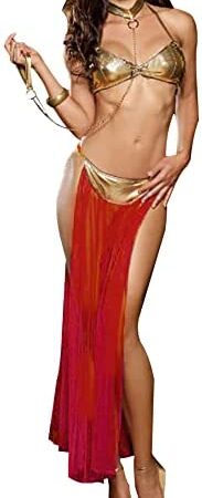 VicSec Sexy Babydoll Lingerie Set, Women Belly Dance Cosplay Costume, Arab Sheer Strappy Bra Egyptian Queen Dress Latin Female Prisoner Suit with Collar Wristband Panties for Masquerade Halloween