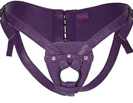 Sh! Corset Strap-On Dildo Harness: Purple : S/M (Fits 6-12) Sexy & Secure Laced-Back Leather Dildo Belt