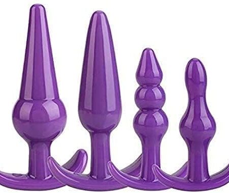 4-Piece Soft Butt Pugs Anales Training Kit for Men Women Couples, Silicone Beads Anales Plug Advanced Toys for Beginner Body Training (Purple)