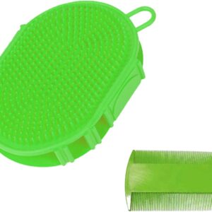 1 x Pet Bath Brush, with 1 Comb, Double Sided Massage Brush, Hair Cleaning Brush, Multifunctional Pet Care Brush (Green)