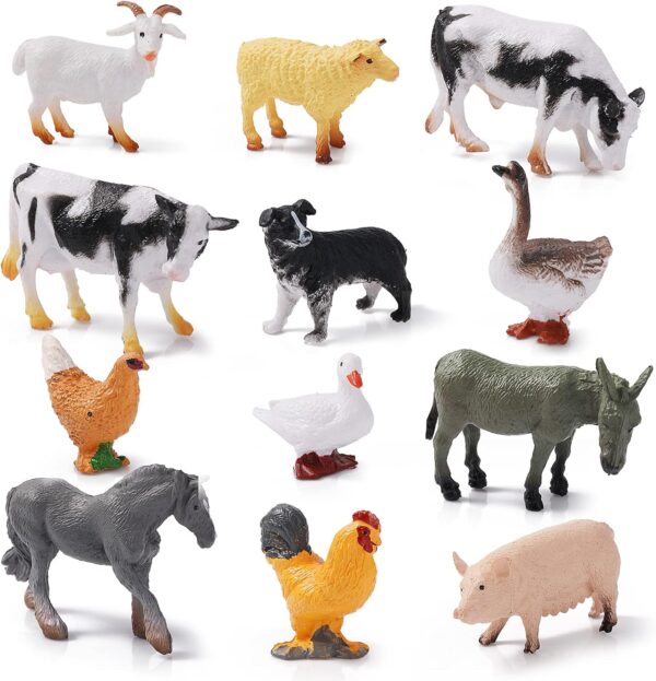 12 Pieces Farm Animal Toys, Mini Farm Animal Figurines Realistic Jungle Farm Animal Figurines Animal Toys Playset Party Favors Bath Toys Safari Animals Figures Little People Farm for Kids