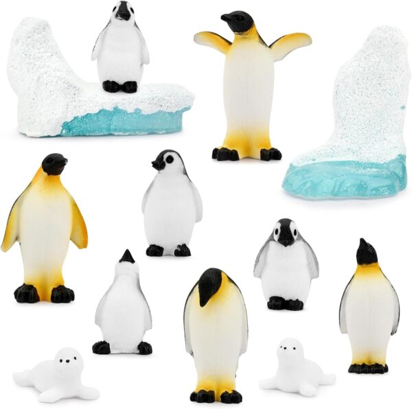 12pcs Polar Animal Toy Figurines, Realistic Penguin Seal Mini Iceberg, Winter Animals Polar Animal Models Toy Set, Miniature Penguin, Educational Toys Cake Toppers Garden Statue Landscape Craft