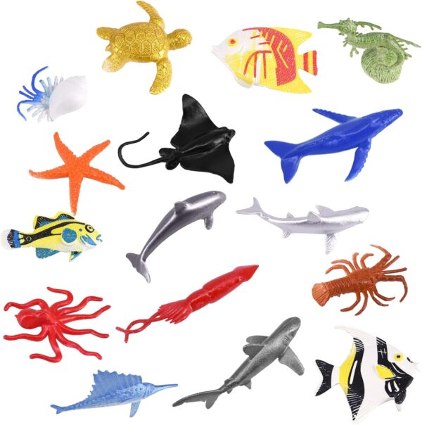 16 Pcs Mini Sea Animal Figures, Realistic Plastic Sea Creatures Toys Sea Life Figures Under The Sea Animals Toys Ocean Animals Figures Wild Animal Bath Toys Kids Animal Toys Learning for Children