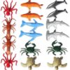 16 Pieces Ocean Sea Animals Toys Figures, Sea Animals Toys Set, Mini Ocean Sea Animals Figures, Plastice Sea Creature Toys, Under The Sea Life Figure Bathroom Gift for Child Educational Kids Party