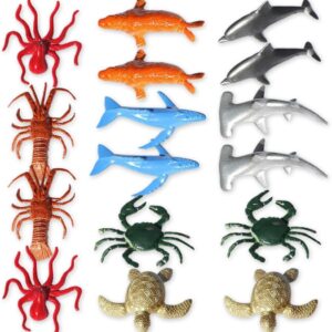 16 Pieces Ocean Sea Animals Toys Figures, Sea Animals Toys Set, Mini Ocean Sea Animals Figures, Plastice Sea Creature Toys, Under The Sea Life Figure Bathroom Gift for Child Educational Kids Party