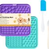 Licky Mats for Dogs – Pack of 2 Licky Mats With Spatula - Dogs Accessories Bathing Training Pad With Strong Suction Cup - Slow Pet Feeder For Food, Treats, Peanut Butter (Light Blue/Purple)