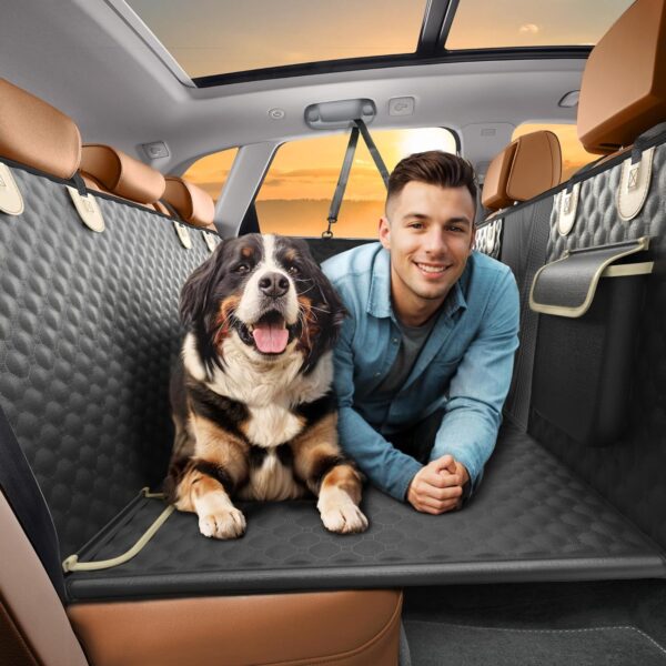 Dog Car Seat Cover with Extender for Aggressive Chewer, 600D Heavy Duty Dog Seat Cover for Back Seat, Nonslip Dog Hammock for Car, Waterproof Dog Car Bed, Pet Car Seat Cover for Cars Trucks and SUV