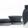 Two Collapsible Dog Bowls and Portable Dog Water Bottle Travel Set - Pet and Puppy Travel and Dog Walking Accessories - Foldable Bowl with Water and Food Dispenser - Grey