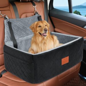 Dog Car Seat for Large Medium Dog,Upgraded Dog Booster Seat for Dogs Under 55lbs or 2 Small Dogs,Washable Pet Car Seat Multifunctional Travel Bed&Dog Sofa Cushion with Thick Cushion,2 Safety Leashes