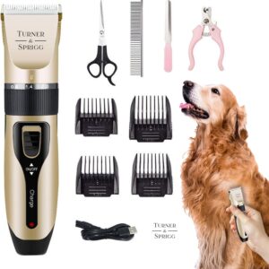 Turner & Sprigg Professional Low Noise, Dog Clippers Cordless, Dog Grooming Clippers, Dog Clippers Professional for Thick Hair, Pet Trimmer Set with Accessories