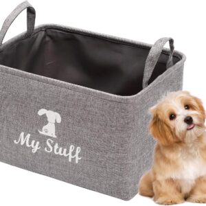 Pethiy Canvas Dog Toy Storage Dog Toy Basket Box for dog toy bins, Dog Blanket, Dog Clothes Storage - Pet Toy and Accessory Storage Bin-Gray