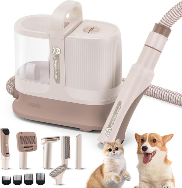 CGOLDENWALL Pet Grooming Kit, 12000 Pa Vacuum Suction with 1.3L Dust Container, Rechargeable Dog Clipper & 4 Combs Professional, 11 Accessories for Shedding Thick & Thin Dogs Cats Pet Hair