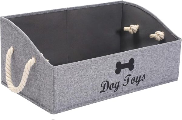 Morezi Canvas Pet Toy and Accessory Storage Bin, Basket Chest Organizer - Perfect for Organizing Pet Toys, Blankets, Leashes and Food - Snow Grey - Rectangle - Dog