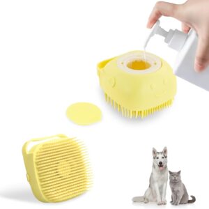 FuninCrea Cat Dog Bath Brush Silicone Dog Bath Massage Brush with Shampoo Dispenser Soft Silicone Pet Grooming Soothe Massage Brush for Dogs, Cats, Small Animals Shower (Yellow)