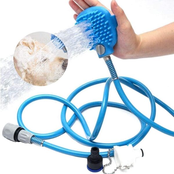 DIQC 2 in 1 Pet Shower Sprayer Bath Massage Brush Scrubber Handheld Dog Shower Sprayer Dog Grooming Hose Sprayer Silicone Dog Shower Head for Bathing Grooming Massage Outdoor Indoor Bath (2.15 m,Blue)