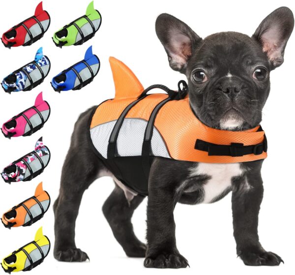 ALAGIRLS Dog Swim Vest Ripstop Dog Life Jacket with High Buoyancy & Rescue Handle, Puppy Safety Lifesaver Cat Shark Life Vest, Water Flotation Vest Pet Summer Beach Accessories, Upgraded-Orange XS