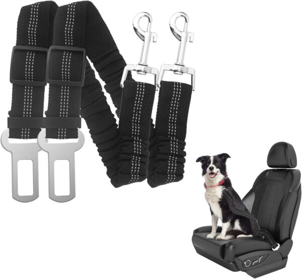 Adjustable Dog Seat Belts for Cars UK Car Harness Restraint Safety Belt Attachment for Puppy Small Medium Heavy Duty Dogs Pet Supplies Travel Accessories Durable Nylon,2 Pack (Black)