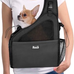 Nasjac Pet Dog Sling Carrier, Hands Free Papoose Front Carrier Small Dog Puppy Walking Breathable Mesh Hard Bottom Support Adjustable Padded Strap Pocket Safety Belt Travel Bag Washable