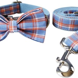 TJLSS Plaid Dog Collar Designer Personalized Quick Release Dog Collar with Bowtie Metal Buckle Durable Collar for Dogs Pet Accessories (Color : D, Size : Medium)