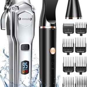 oneisall Dog Clippers and Dog Paw Trimmer 2 in 1 Kit Professional for Thick Hair, Low Noise Cordless Dog Grooming Kit with Stainless Steel Blade, Pet Shaver Trimmer for Dogs Cats, Waterproof