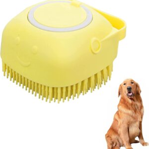 Dog Cat Bath Brush Soft Silicone Dog Rubber Bathing Brush Pet Grooming Shampoo Dispenser Brushes Puppy Cats Shower Hair Fur Grooming Cleaning Scrubber for Short Haired Dogs Cats Shower - Yellow