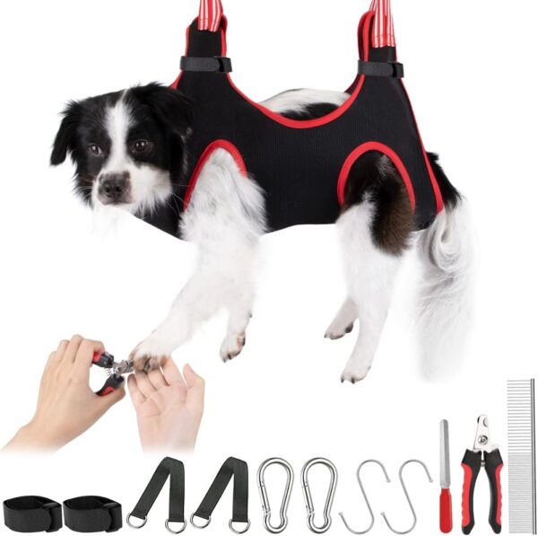 Eyein Pet Grooming Hammock Supplies Kit for Dogs & Cats, 12 In 1 Dog Grooming harness with Comb & Nail Clippers, Breathable Dog Grooming Restraint Bag for Pets Nail Trimming, Bathing, Ears Care