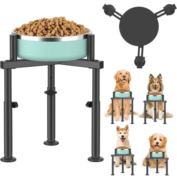 LyTaispuly Adjustable Raised Dog Food Bowls Stand - 5 Heights, Wide 5-9" -Single Elevated Dog Water Bowl Holder, Upgrade Stability Metal Feeder with Tray for Large Medium Small Dogs Cats