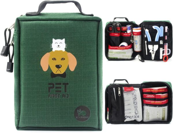 BearHoHo 160pcs Medical Supplies Storage Bag Portable Molle Pet First Aid Kit Dog Survival Kit Military Dog Emergency Rescue Medical Bag (Green)