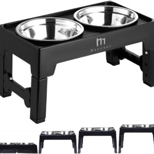 Marchul Elevated Dog Bowls, 4 Height Adjustable Raised Dog Bowls with 2 Stainless Steel, Non-Slip Dog Food and Water Bowl with Stand Adjusts to 8.9cm, 23cm, 27cm, 31cm for Small Medium Large Dog Cat