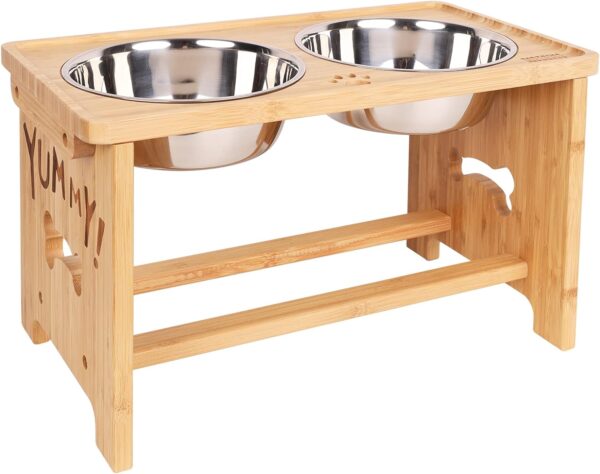 Raised Dog Bowls For Large Dog, Elevated Dog Bowls Bamboo Stand, Dog Bowls Stand With 2 Stainless Steel Bowls By Nothing Burger