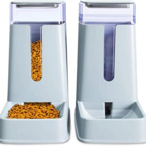 Automatic Pet Feeder Small&Medium Pets Automatic Food Feeder and Waterer Set 3.8L, Travel Supply Feeder and Water Dispenser for Dogs Cats Pets Animals (light gray)