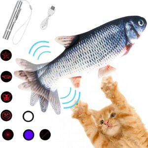 Mupack 2 in 1 Fish Cat Toy & Led Pointer Electric Flipping Fish Cat Toy Cat Chaser Toy for Indoor Cats,Interactive Exercise Cat Nip Supplies kitten Cat Toy (USB Rechargeable) for Cat