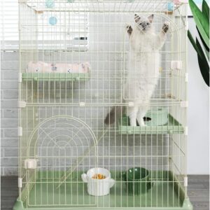 3-Tier Cat Home Cat Cage Playpen,Cat outdoor enclosure Cat kennel Cat Houses in Pet Supplies Training Play, Small Animal Cage, 2 Entrances, 76 x 50 x 90 cm, Green