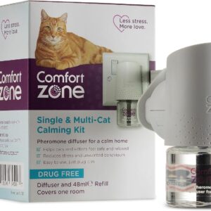 Comfort Zone Calming Pheromone Diffuser Starter Kit, for a Calm Single or Multi-Cat Home, Reduces Stress, Spraying, Scratching & Other Problematic Behaviours, 1 Diffuser & 1 Refill