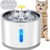 Petiigo Cat Water Fountain, Stainless Steel Fountain 2.4 L Pet Dog Dispenser for Cats Dogs with LED Indicator Light & 3 Activated Carbon Filters