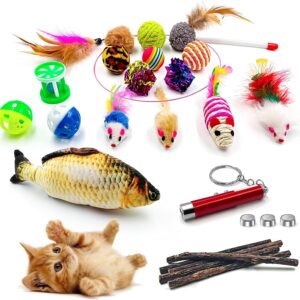 Cat Toys,Cat Toys for Indoor Cats Kitten,23Pcs,Cat Toys set,Kitten Toys,Interactive Cat Toys ,Cat Toys Feather,Catnip Fish,Matatabi Chew Sticks,Cat Wand,Mice,Crinkle Balls,Bells,Scratching Toys