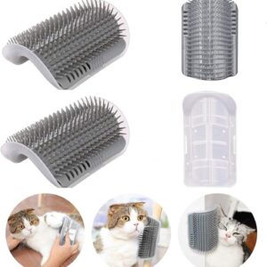 Cat Self Groomer Brushes with Catnip,Wall Corner Groomers Soft Grooming Brush Scratcher and Brush for Short Long Fur Cats, Softer Massage Toy for Kitten Puppy (2 Pack Grey)