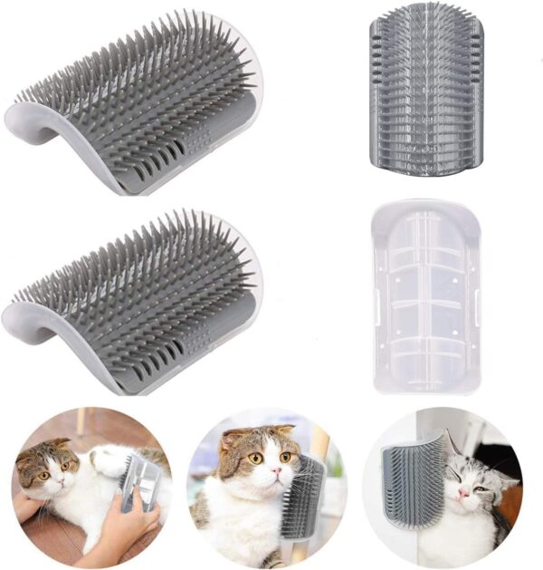 Cat Self Groomer Brushes with Catnip,Wall Corner Groomers Soft Grooming Brush Scratcher and Brush for Short Long Fur Cats, Softer Massage Toy for Kitten Puppy (2 Pack Grey)