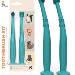 PawInTown Soft Cat Toothbrush Set – Suitable for Dogs – Food Grade Silicone – Kitten/Cat Dental Care, Cat Teeth Cleaning, Pet Care, Cat Necessities, Cat Tooth Brushing Kit – Tropical Teal