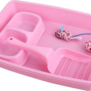 PAWISE Cat Accessories Set of 4 Cat Accessories Including Litter Tray, Litter Scoop, Bowl and Kitten Toy, 14.5 x 10.5 Inches, Pink