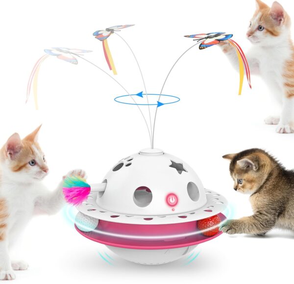 3 in 1 Interactive Cat Toys, Automatic Cat Toy for Indoor Cats, Kitten Toys, Dual Power Supplies, Auto On/Off, Fluttering Butterfly, Random Moving Ambush Feather, Best Gift for Cats