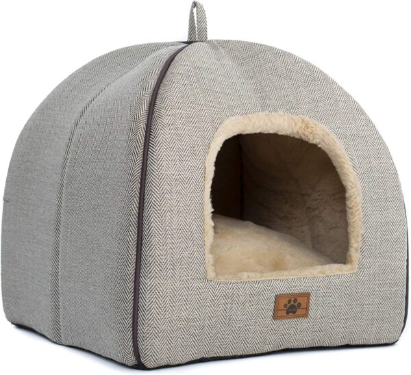 Cat Bed for Indoor Cats - Cat Cave Bed Cat House Cat Tent with Removable Washable Cushioned Pillow, Soft Kitten beds (Beige-1, Large(17.5''*17.5''*17.5''))